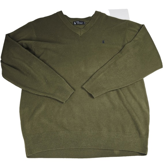 Polo‎ Ralph Lauren Sweater Mens XL Green 100% Cashmere Pullover V Neck Classic - Picture 1 of 8
